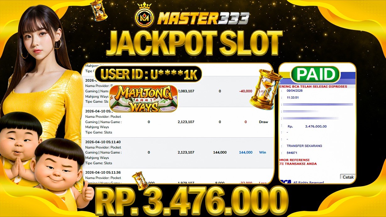 JACKPOT Rp 3.476.000 JUTA DIMASTER333 LANGSUNG DI BAYAR LUNAS